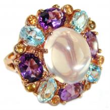 Pink Dream Authentic 8.5 carat Brazilian  Rose Quartz 18K Rose Gold over  .925 Sterling Silver incredible Ring size 8 1/2