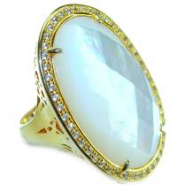 Luxurious Blister Pearl 1.03 carat lab. grown diamonds  18K Gold over .925 Sterling Silver brilliantly handcrafted ring s. 7
