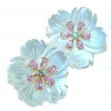 Genuine Blister Pearl 5.9 xarat Pink Sapphire  .925 Sterling Silver handcrafted Large  Statement  Earrings