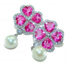 A Spark of Sweetness 5.8 carat Hot Pink Sapphire Pearl  .925 Sterling Silver handcrafted earrings