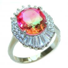 Magnificent 6.2 carat  oval cut Pink Tourmaline .925 Silver handcrafted  Cocktail Ring s. 8