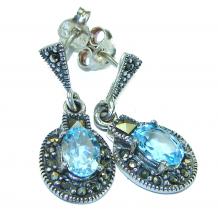 Pure Love 4.5 carat  Swiss Blue Topaz .925 Sterling Silver handmade Statement earrings