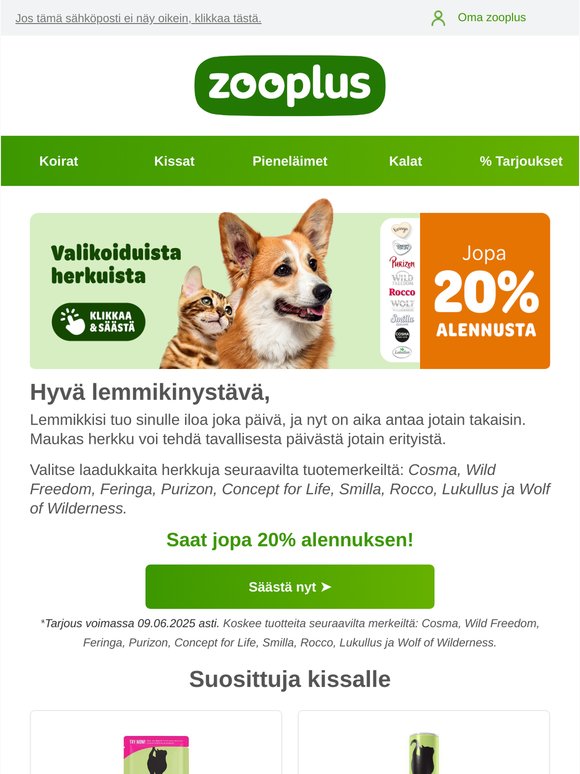 Saat 20% alennusta valituista herkuista😋