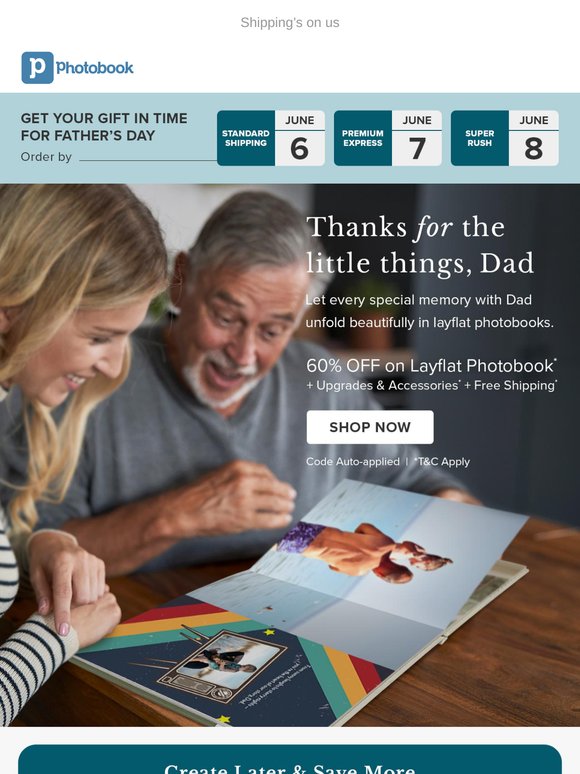 Thank Dad with 60% OFF Layflat Books