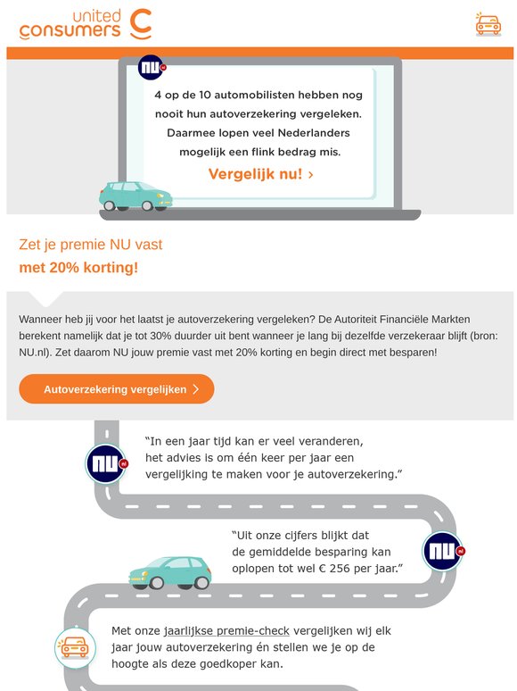Automobilisten betalen gemiddeld E 256 te veel voor hun autoverzekering. Jij ook? Zet je premie NU vast met 20% korting!