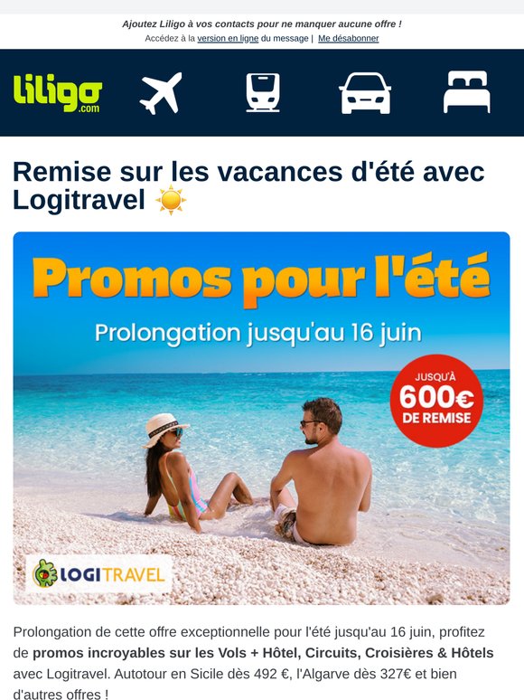 Prolongation des promos exceptionnelles Logitravel jusqu'au 16 juin ! ✈️🏨