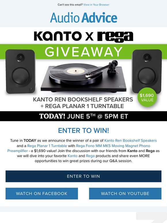 🏆 Enter to Win & Tune into Our Livestream with Kanto & Rega TODAY @ 5pm ET