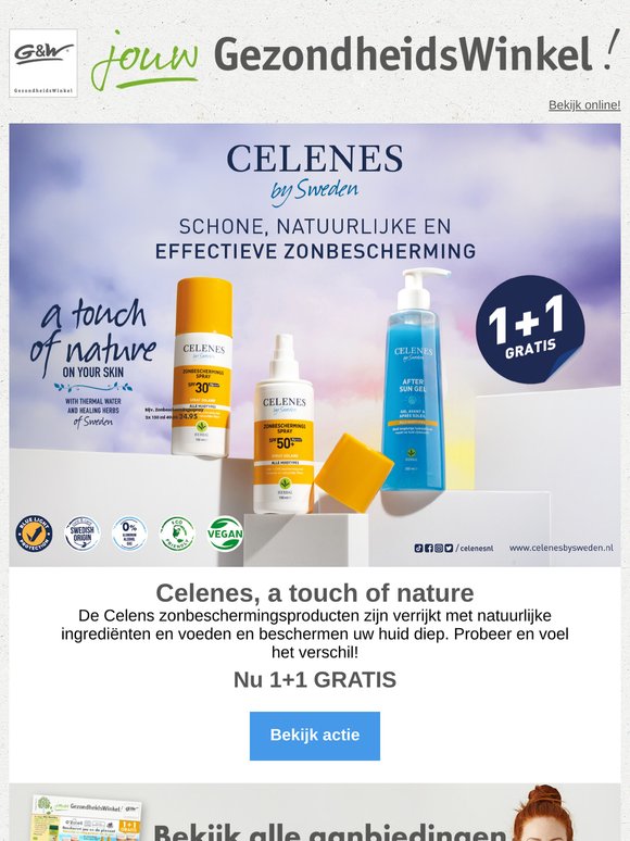 Celenes zonbescherming nu 1+1 gratis en 25% korting op Laveen natuurlijke supplementen voor moeder en kind!