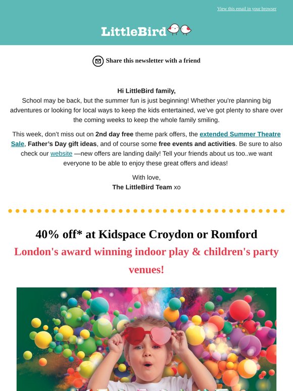40% off Kidspace | Last chance for the Summer Theatre Sale