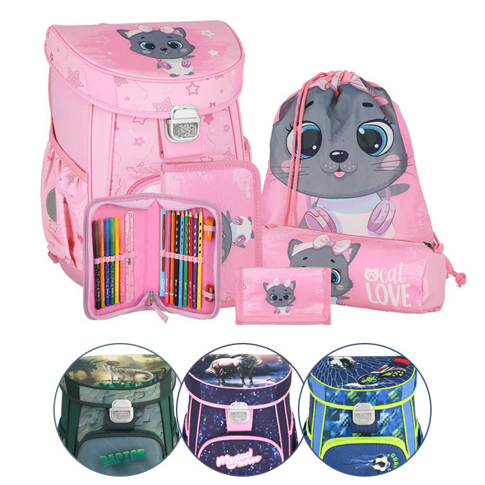 SPIRIT Schultaschen-Set Vision Katze 18 l 5-teilig rosa