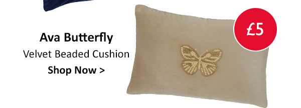 Ava Natural Velvet Beaded Butterfly Cushion