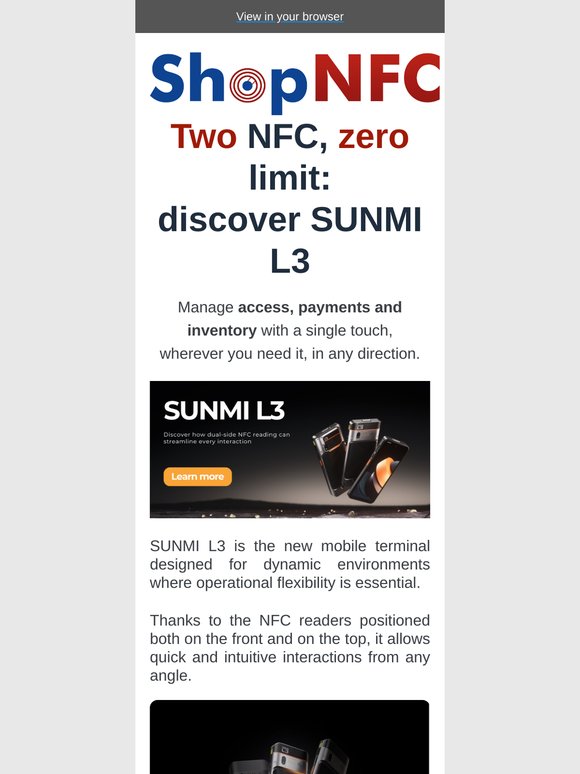 SUNMI L3: Dual NFC Sensor, Double the Efficiency