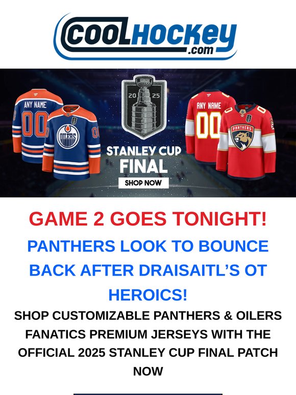 Stanley Cup Final Game 2 Tonight! 🚨 Shop Customizable Jerseys & Final Patches Now!