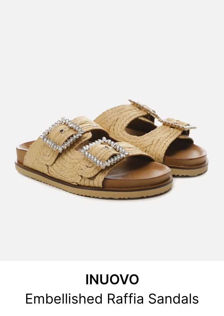Embellished Raffia Sandals