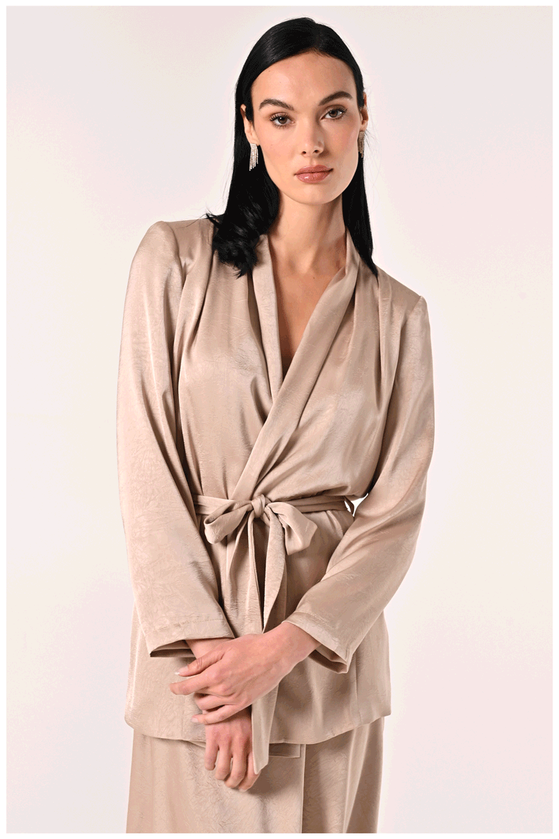 Giacca Vestaglia Beige Scuro con Cintura