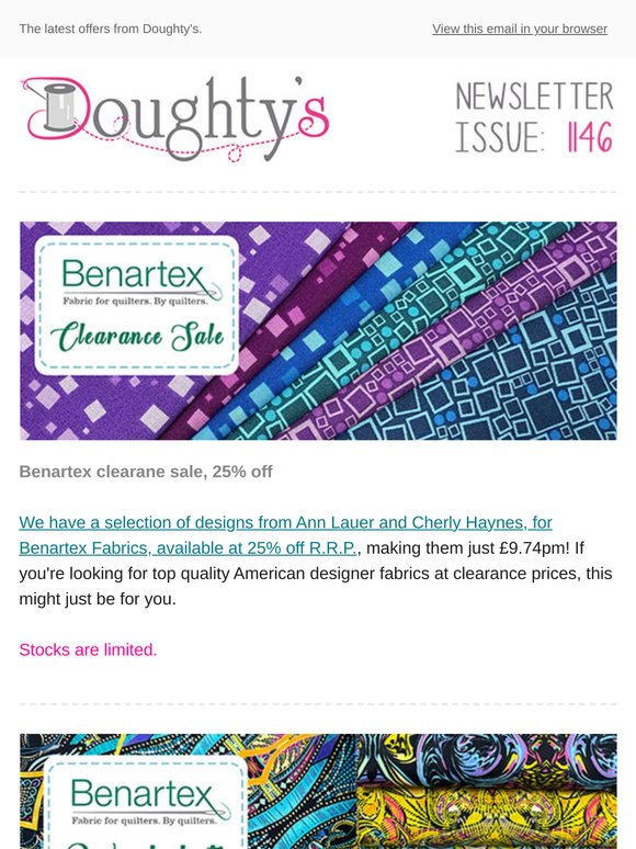 Benartex clearance sale, 25% off! + Plumpton Roadshow.