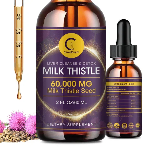 Milk Thistle Extract Drops for Liver Cleanse & Repair - 1000mg Milk Thistle Supplement with Turmeric, Artichoke and Dandelion Root, 4-in-1 High Potency Herbal Tincture, Vegan, Non-GMO, 2.1 FL OZ