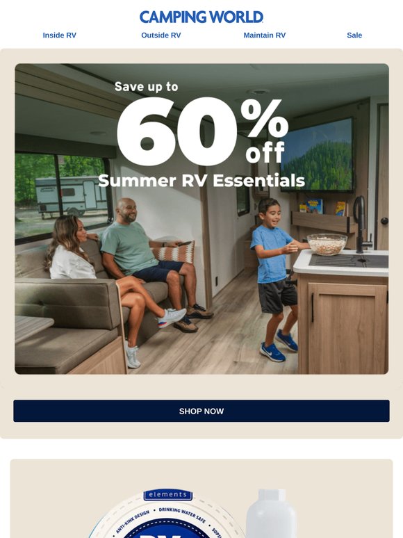 Up to 60% off RV essentials