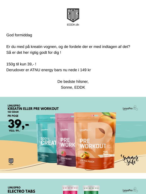 ☀️ 150g Kreatin eller Pre Workout - kun 39,- 🤑