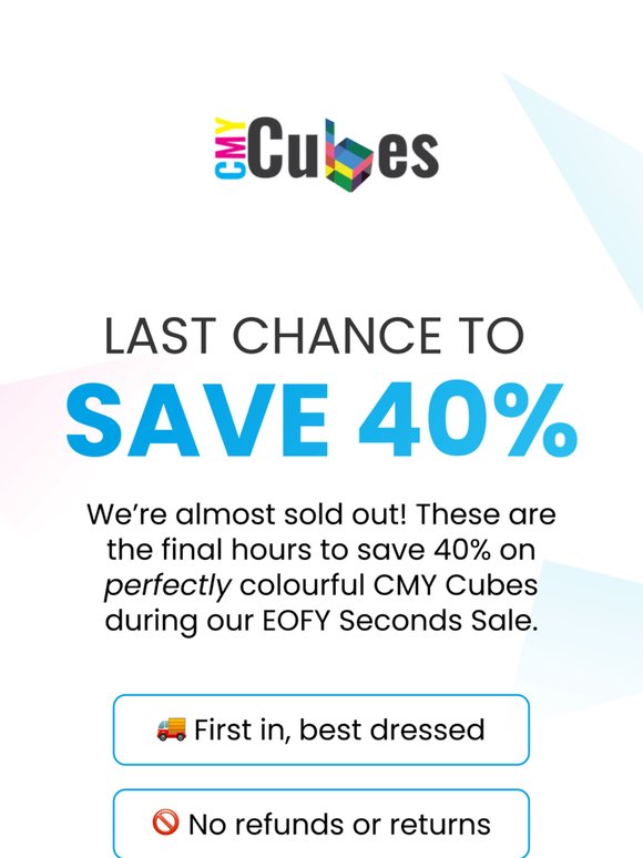 Final call: 40% OFF Seconds Sale