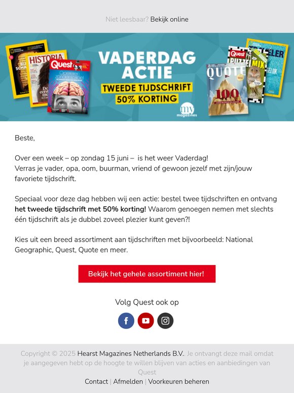 Vaderdag actie: Tweede tijdschrift 50% korting!