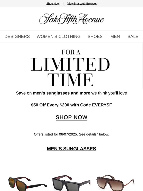Limited-time offer on Men's Sunglasses and more we think you'll love