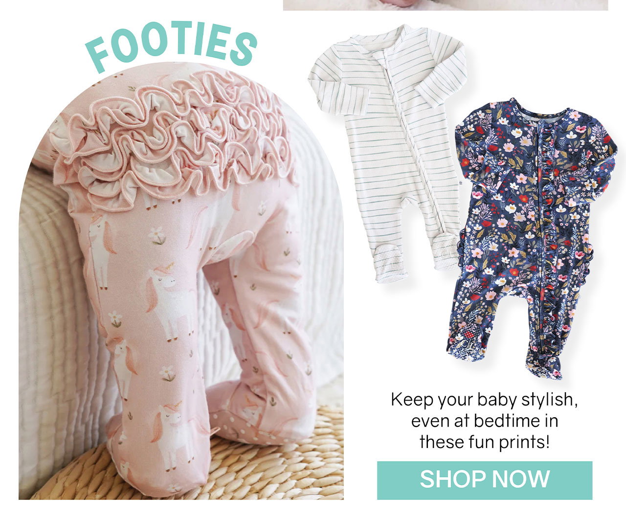 FOOTIES | Keep your baby stylish, even at bedtime in these fun prints! | SHOP NOW