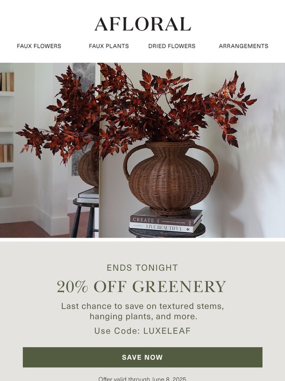 Last Chance for 20% OFF Greenery
