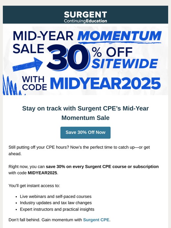 Your CPE deadline isn’t slowing down—don’t miss 30% off