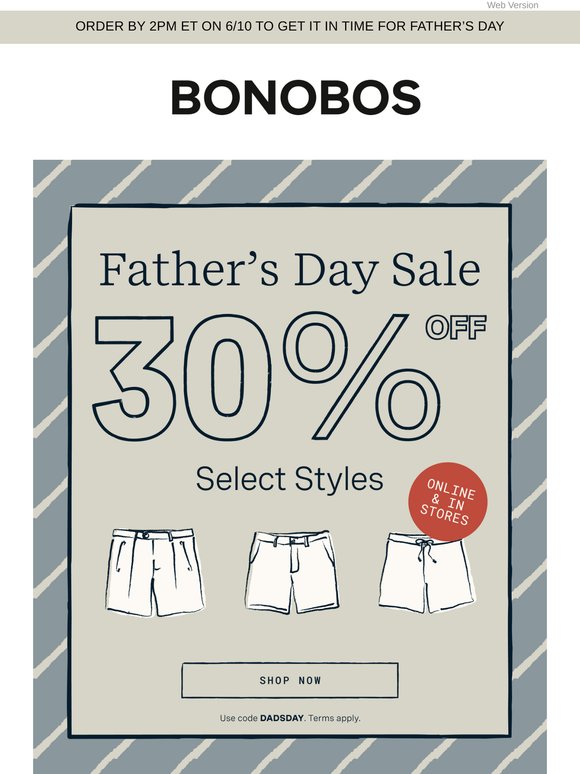 30% Off Shorts for Father’s Day