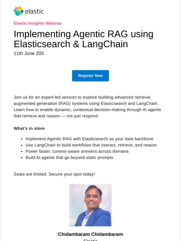 Elastic Insights webinar: Implementing Agentic RAG using Elasticsearch and LangChain