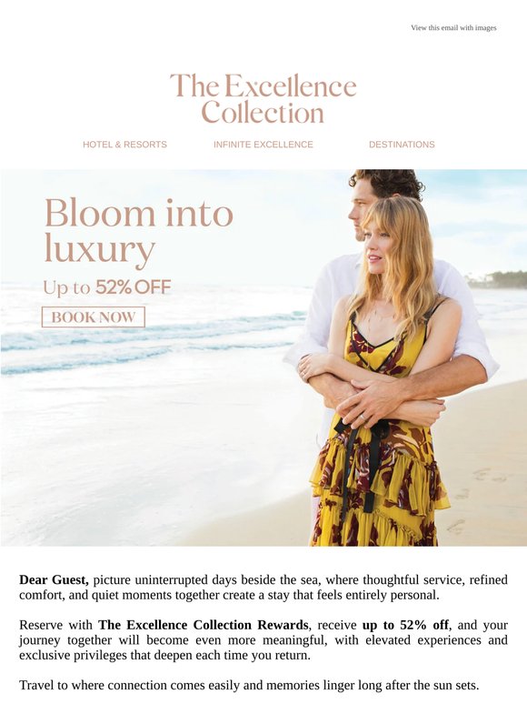 Surround yourselves with tropical romance for up to 52% off, Dear Guest