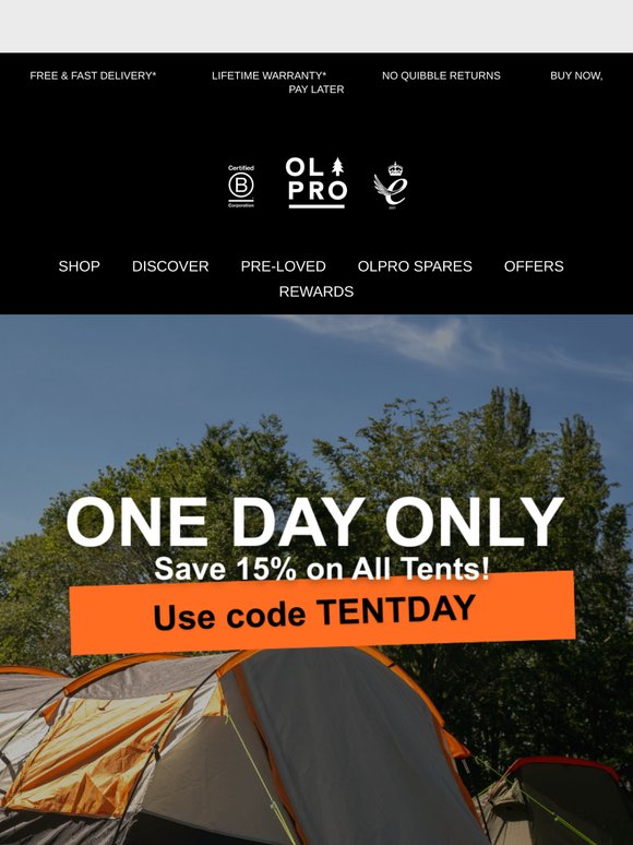 TODAY ONLY: 15% Off All Tents! 🏕️