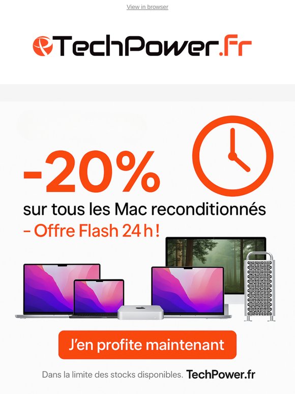 🔥 Offre Flash 24h : -20% sur le Mac de tes rêves. Dépêche-toi