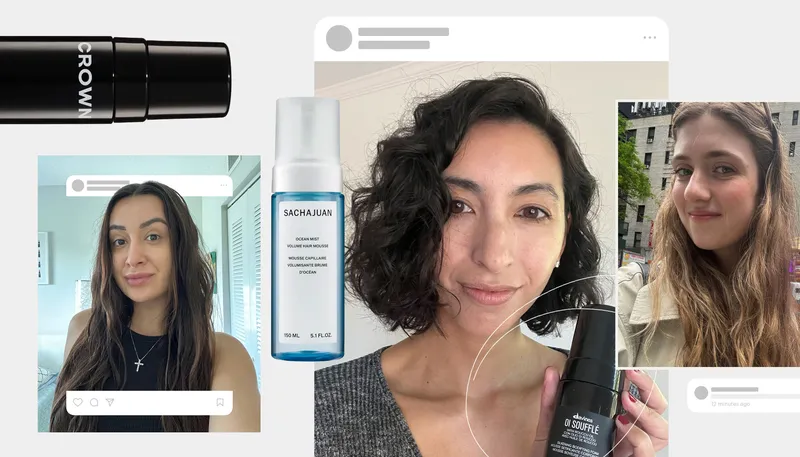 A collage of Allure editors with wavy hair after using mousses