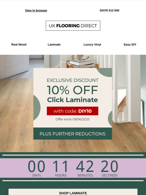 Last Chance to Save 10% on Easy Click Laminate 🔨