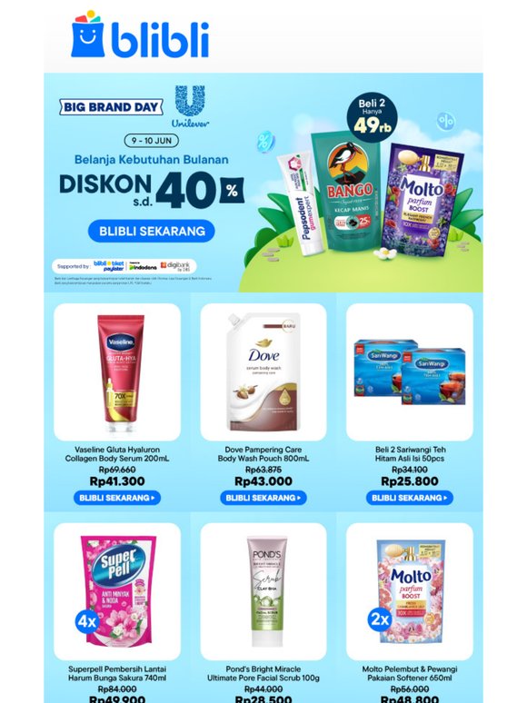 Vaseline, Dove, Molto, & Pond's  DISKON s.d 40%