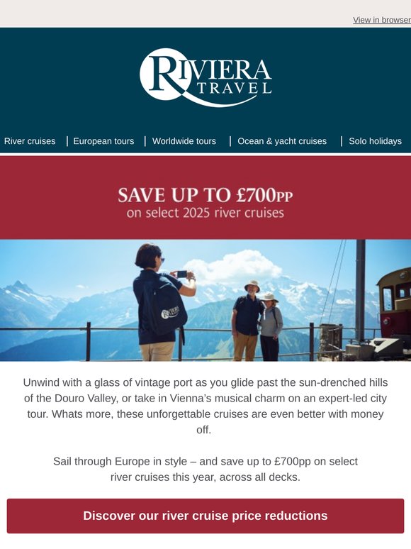 Sail into savings of up to £700pp on select river cruises