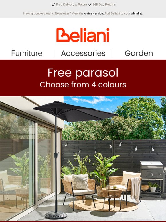 Parasol for free: pick from 4 colours ☀️