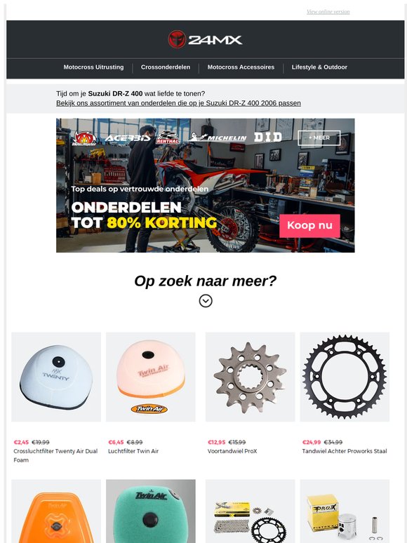 Tot 80% korting op Crossonderdelen