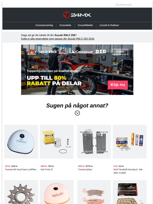 Upp till 80% rabatt på crossdelar!