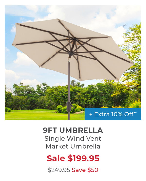 Tempo 9 ft single wind vent market umbrella 