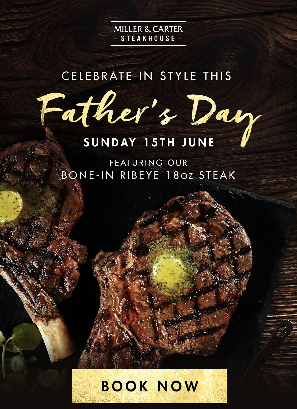 This Father's Day, spoil the father figure in your life to a stylish celebration with our limited-edition Bone-In Ribeye 18oz. Book now.