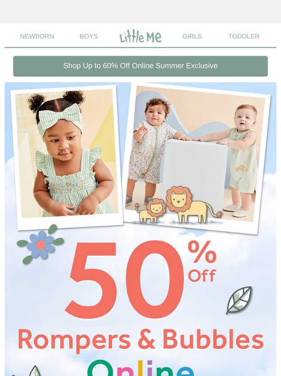☀️ 50% OFF Rompers & Bubbles!