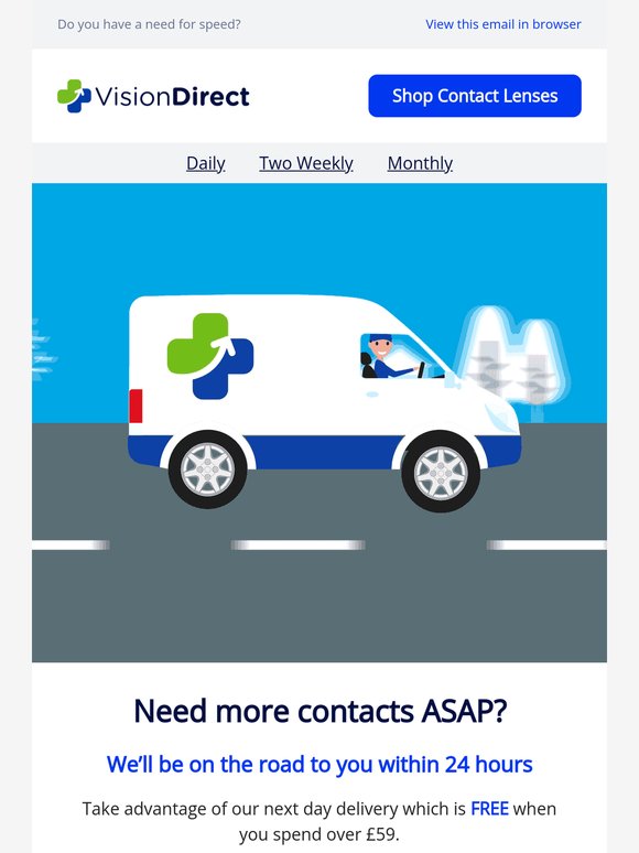 Get your lenses to your door within 24 hours