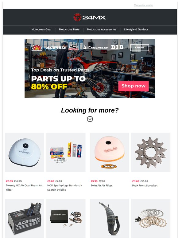 Up to 80% off motocross parts
