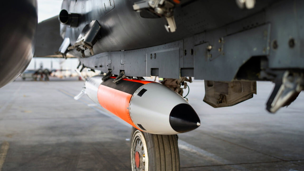 B61-12 is seen attached to a plane. 