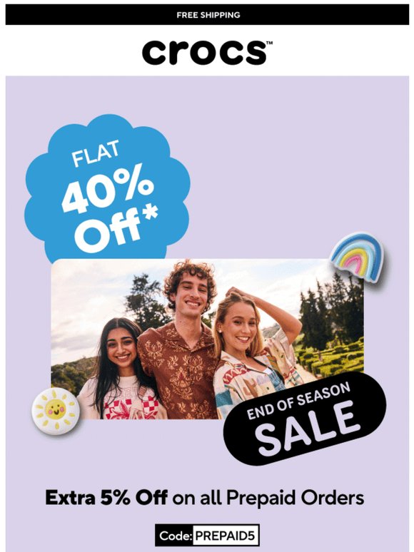 This peak summer get FLAT 40% OFF on your favorite clogs.