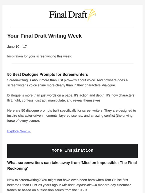Your Final Draft Weekly Digest: June 10 – 17
