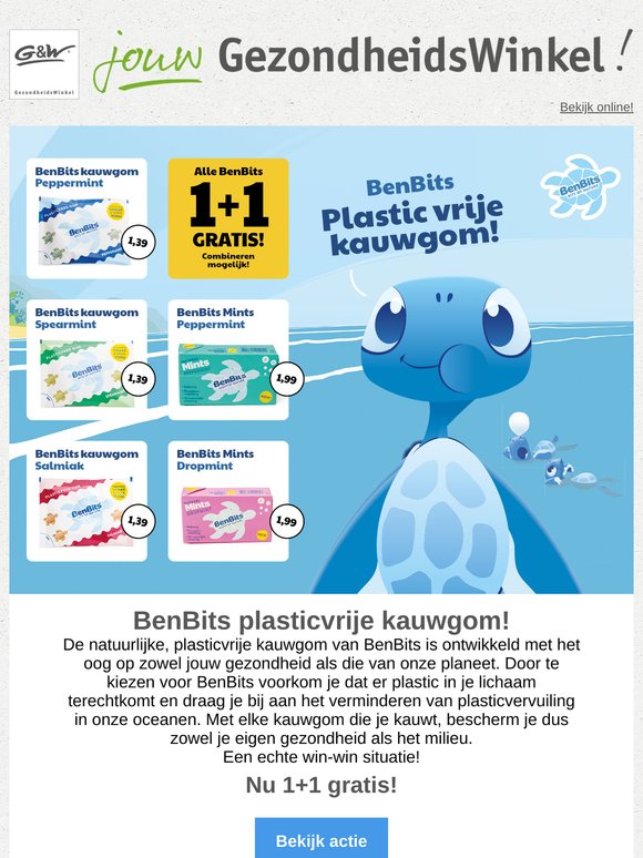 1 + 1 Gratis: BenBits Plastic-vrije Kauwgum & Mints 🦎